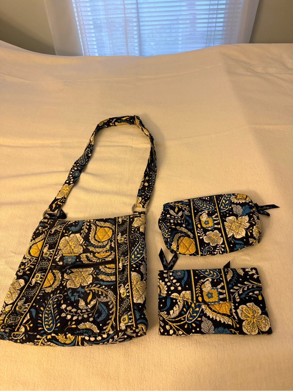 Vera Bradley Quilted Floral Crossbody Set in Black, Yellow & Blue